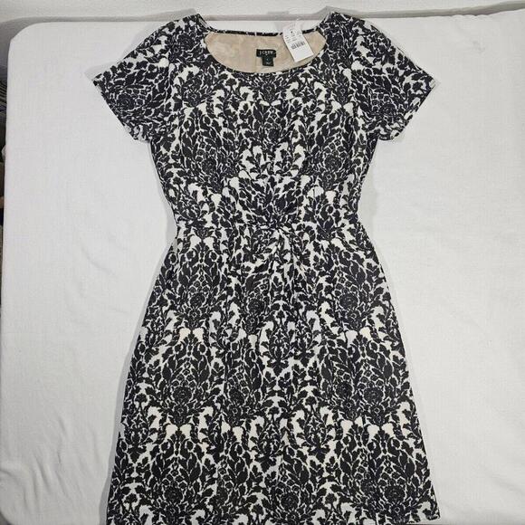 J Crew Damask Print Dress Black Size 0 - Picture 1 of 6